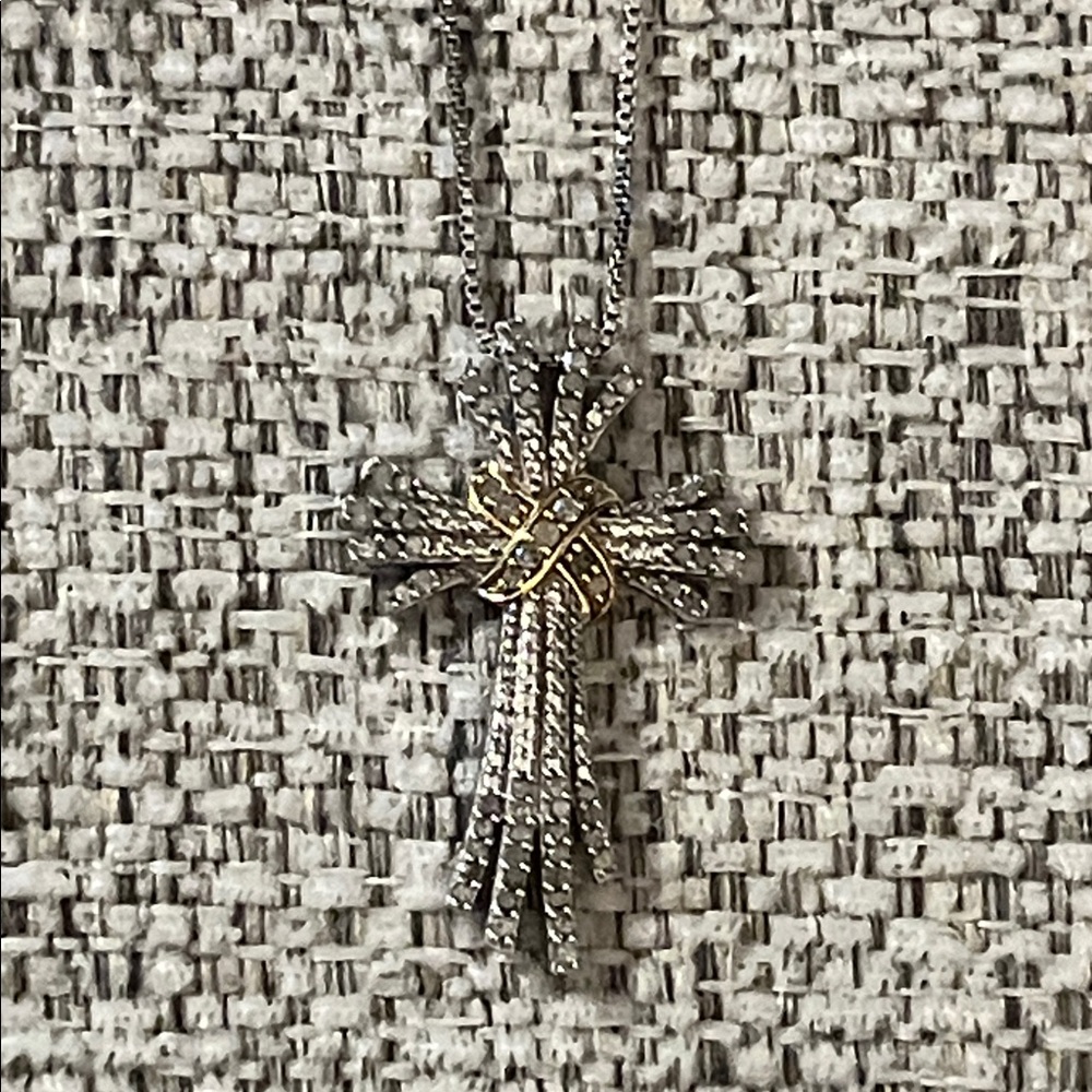 Sterling Silver and‎ Gold Cross Diamond Pendant Necklace - Picture 3 of 7